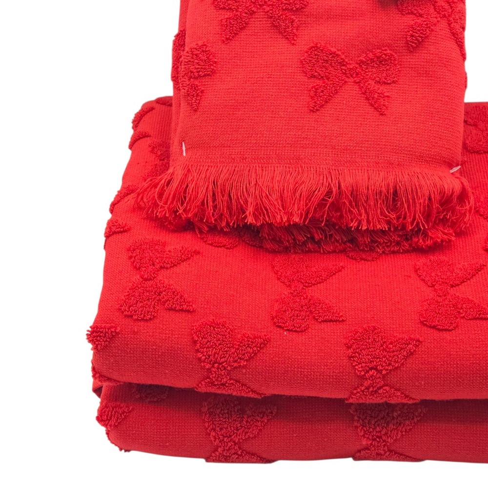 Bella Lux Christmas Collection Red Bows Embossed Turkish Cotton Towel Set Of 4pc - Picture 4 of 10